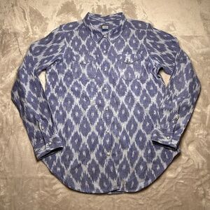 Kavu Mens M Aztec Button Up Shirt Long Sleeve Elbow Patch Blue Outdoor Casual